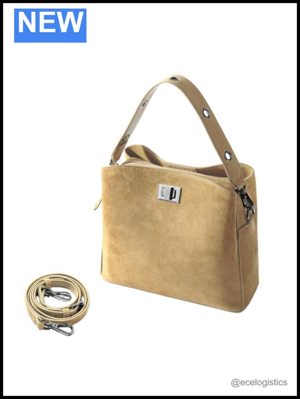 Genuine Leather Suede Hobo Tote Bag with Removable Strap